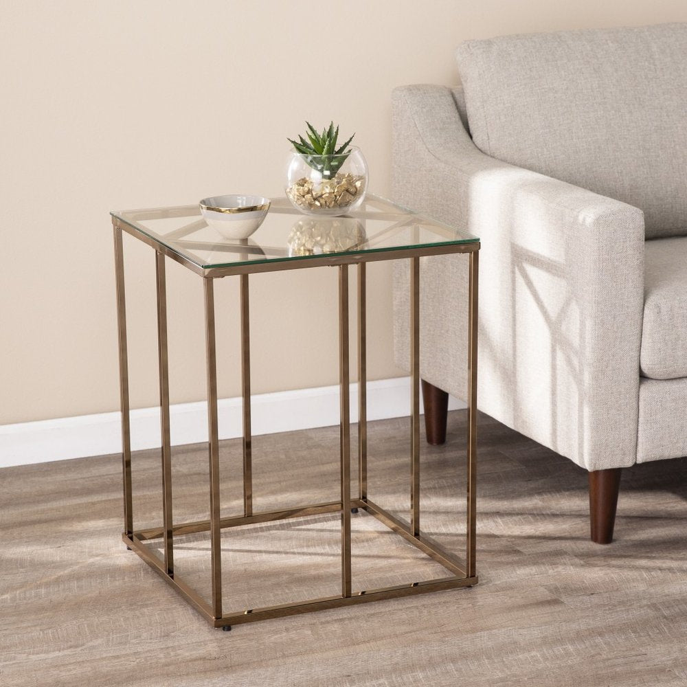 Champagne Glass and Iron Square End Table - 24-inch