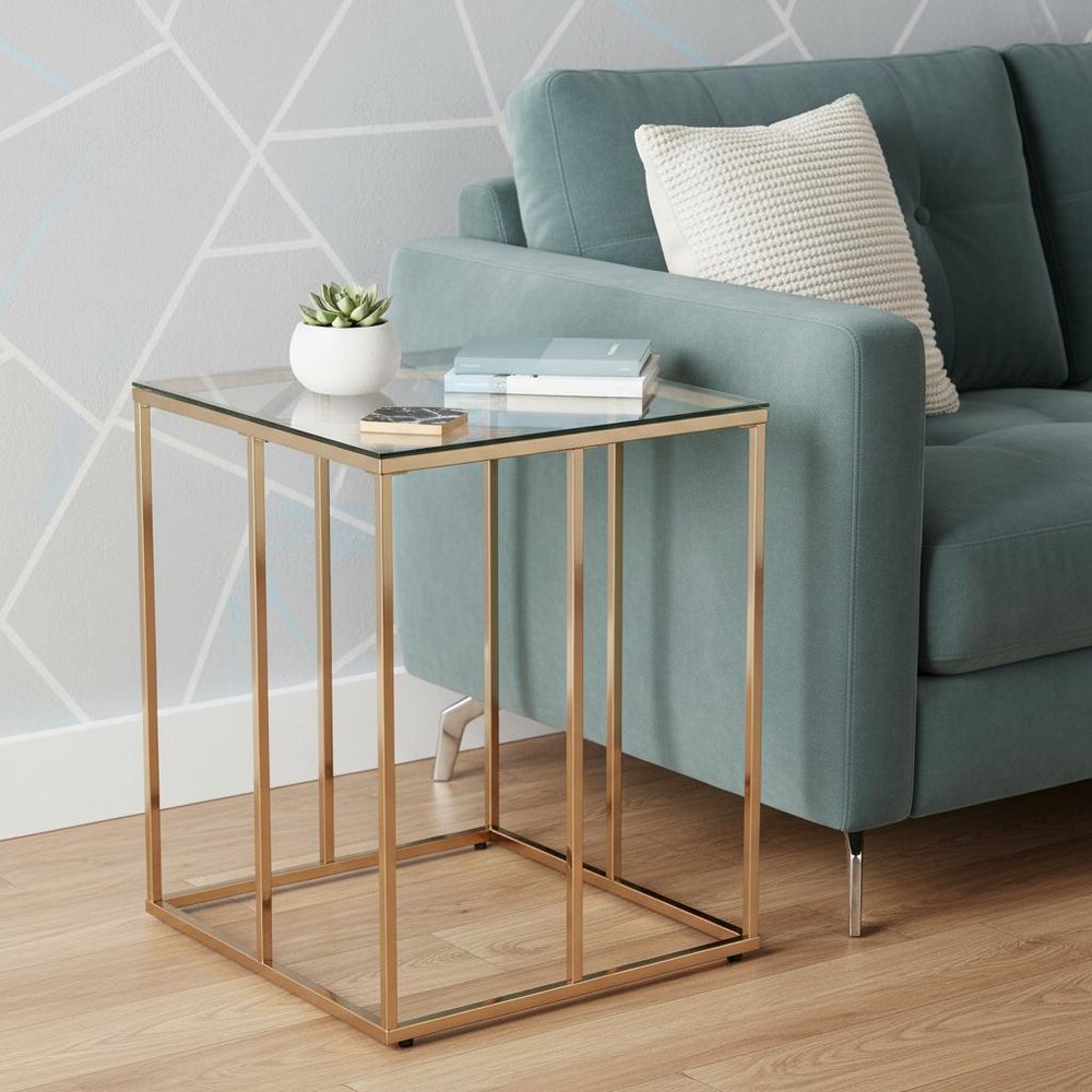 Champagne Glass and Iron Square End Table - 24-inch