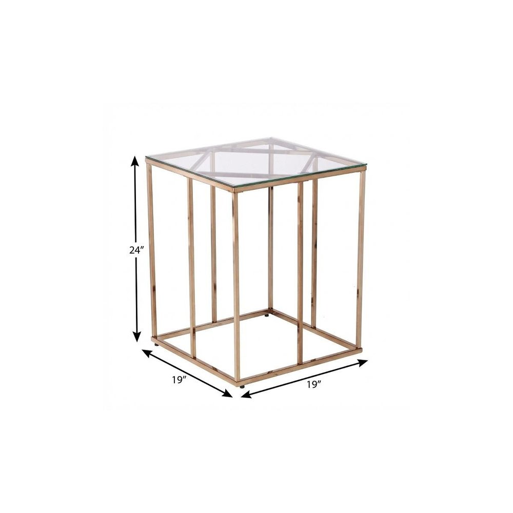 Champagne Glass and Iron Square End Table - 24-inch