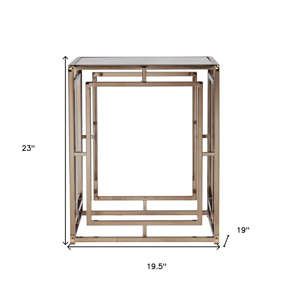 Champagne Glass and Iron Square End Table - 23-inch