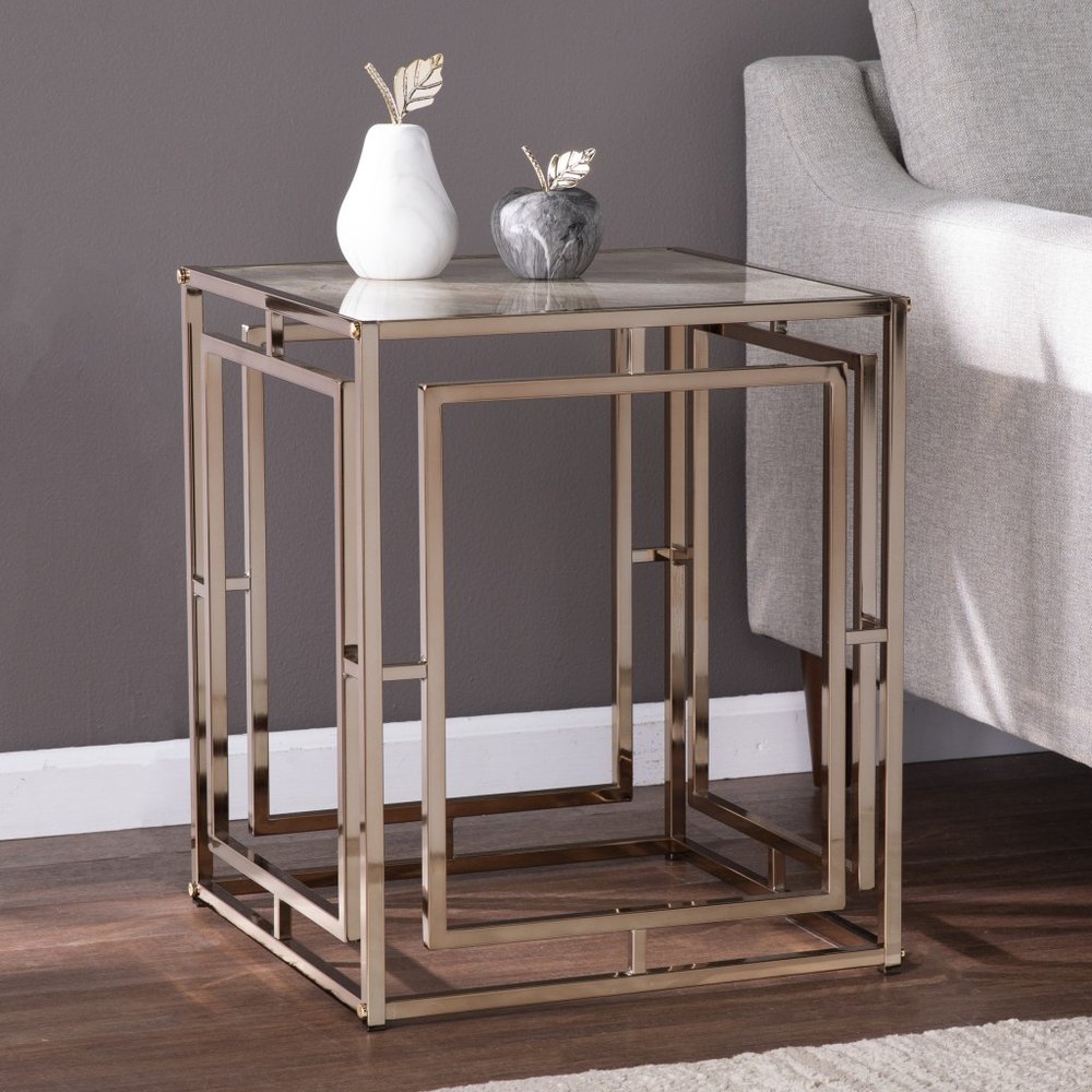 Champagne Glass and Iron Square End Table - 23-inch