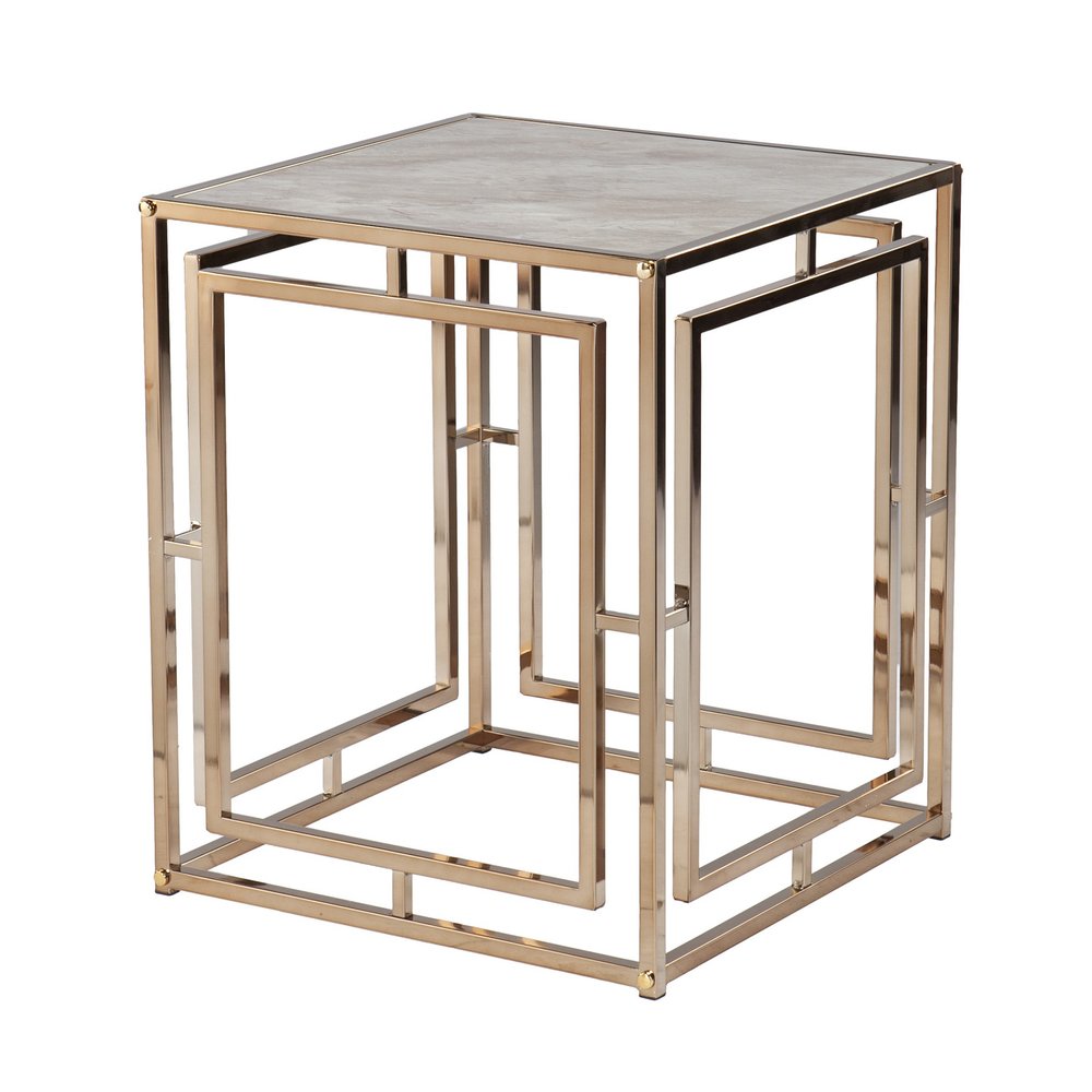 Champagne Glass and Iron Square End Table - 23-inch