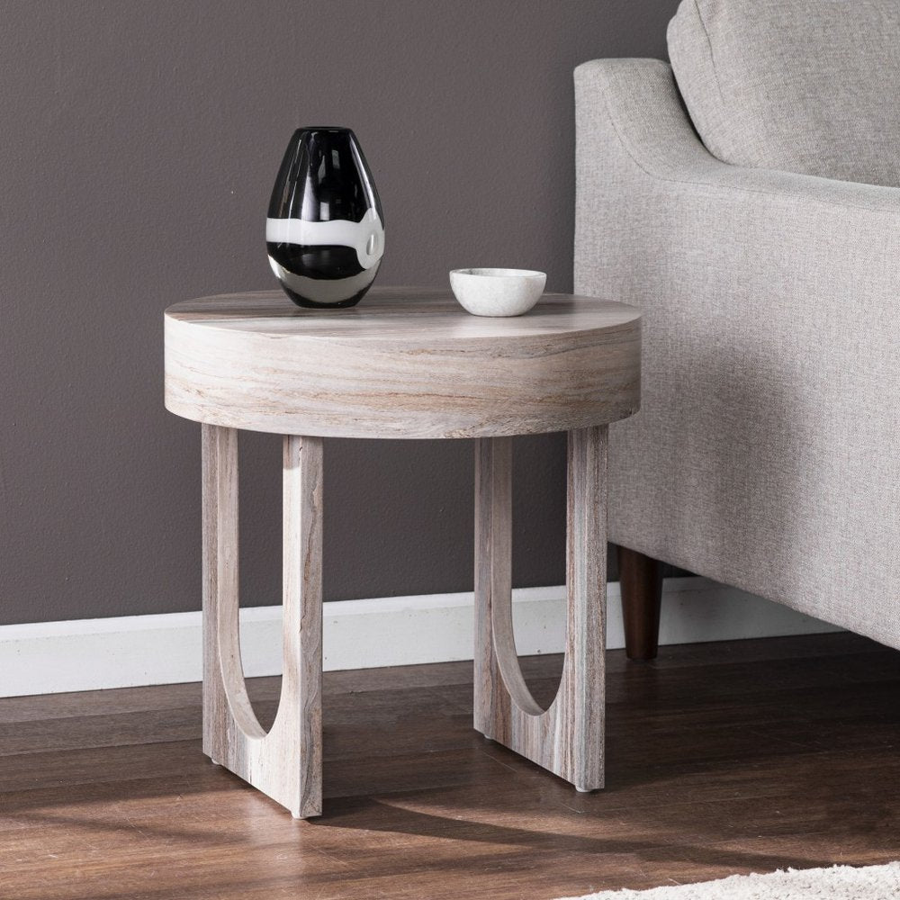 Brown Manufactured Wood Round End Table - 20-inch
