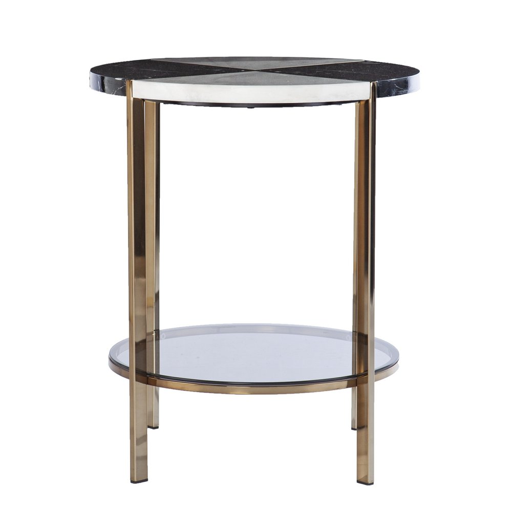 Black Manufactured Wood and Iron Round End Table with Two Shelves