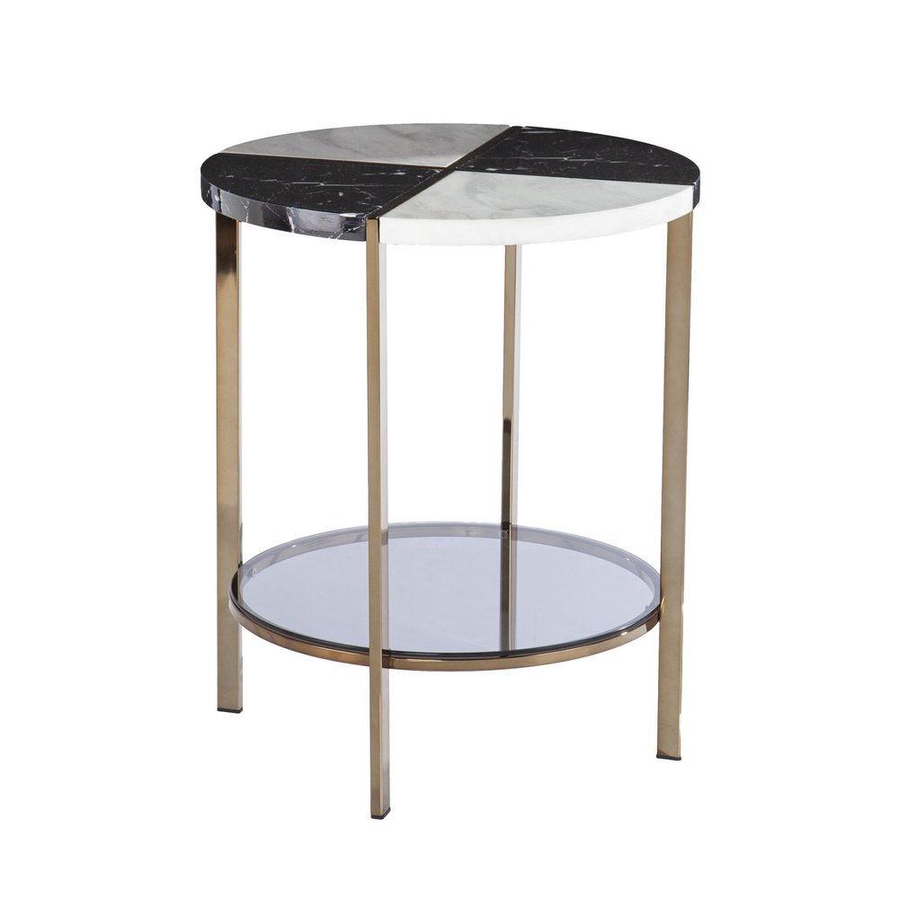 Black Manufactured Wood and Iron Round End Table with Two Shelves