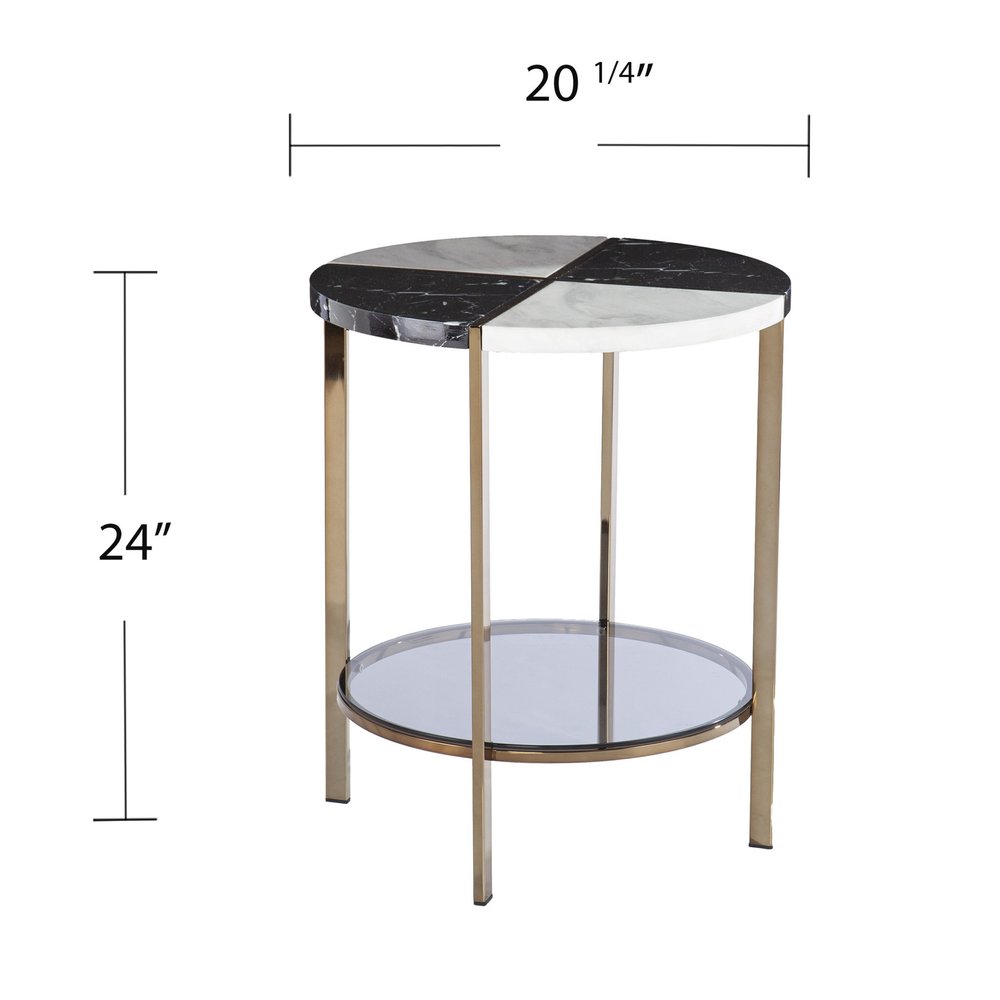 Black Manufactured Wood and Iron Round End Table with Two Shelves