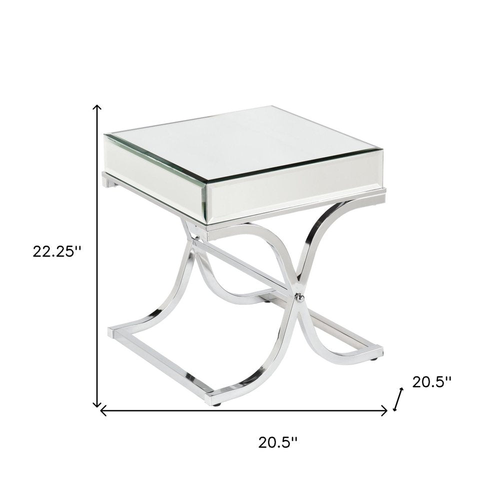 Silver and Clear Mirrored Glass Square End Table - 22-inch