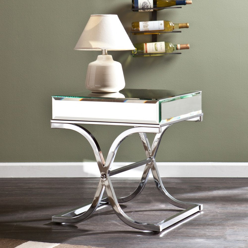 Silver and Clear Mirrored Glass Square End Table - 22-inch