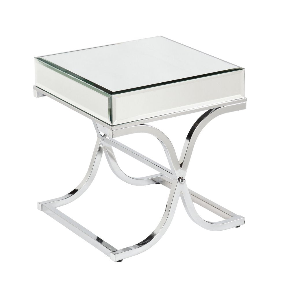 Silver and Clear Mirrored Glass Square End Table - 22-inch