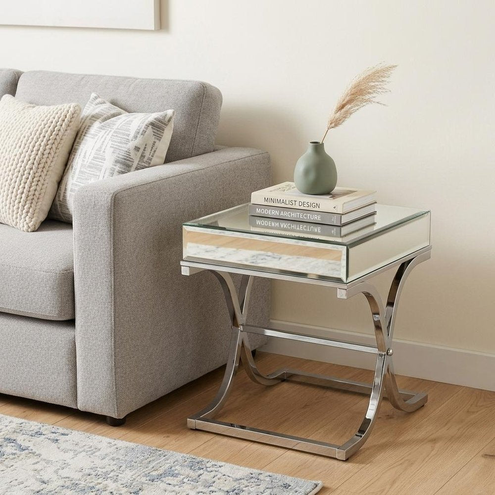 Silver and Clear Mirrored Glass Square End Table - 22-inch