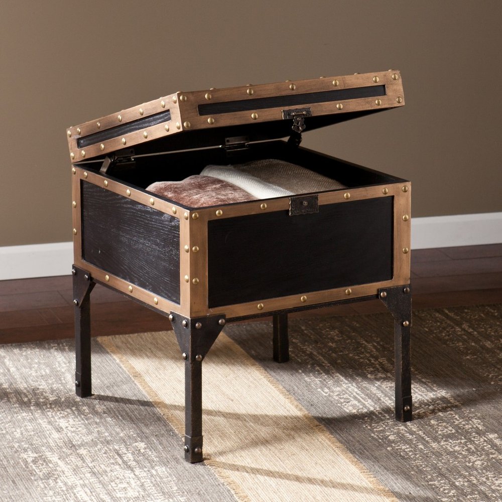 Black Manufactured Wood and Iron Square End Table - 23-inch