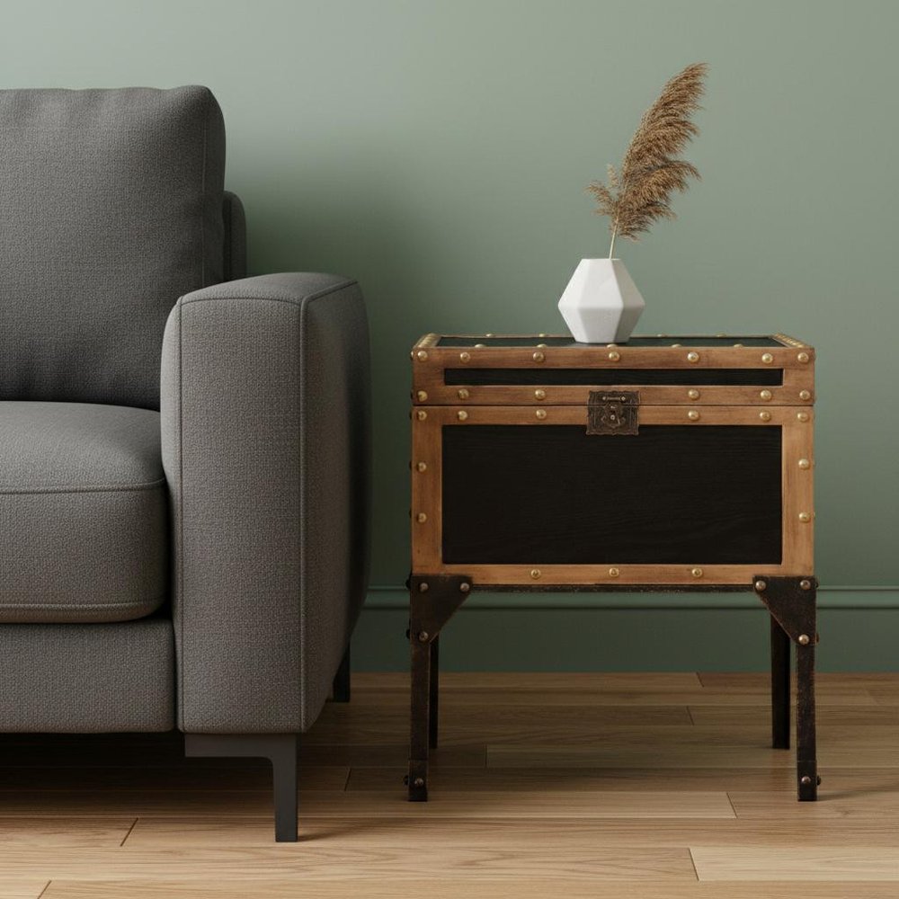 Black Manufactured Wood and Iron Square End Table - 23-inch