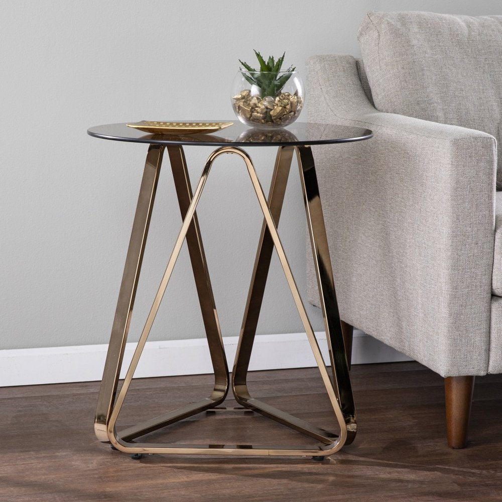 Champagne Glass and Iron Round End Table - 24-inch