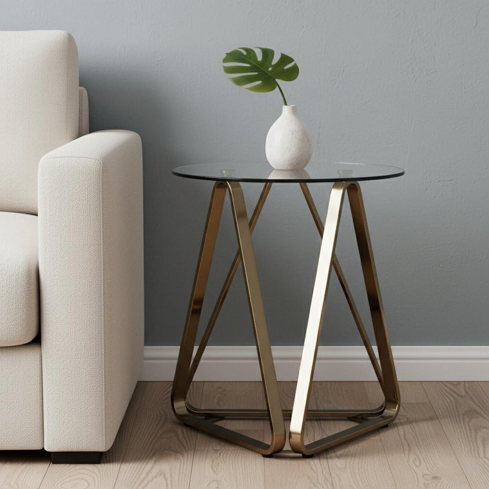 Champagne Glass and Iron Round End Table - 24-inch