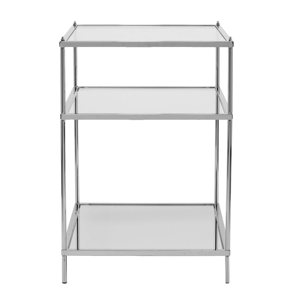 Silver Mirrored Glass and Iron End Table with Shelf - 27-inch