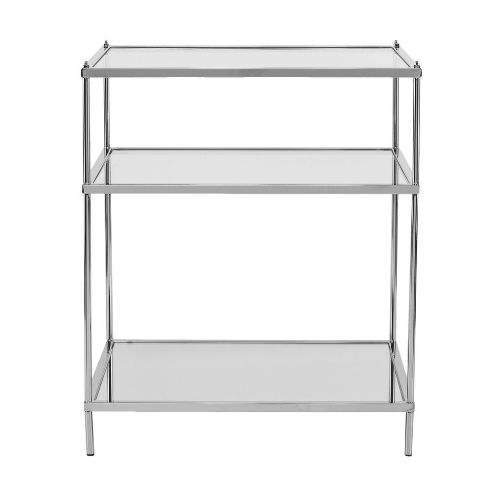 Silver Mirrored Glass and Iron End Table with Shelf - 27-inch
