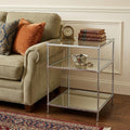 Silver Mirrored Glass and Iron End Table with Shelf - 27-inch