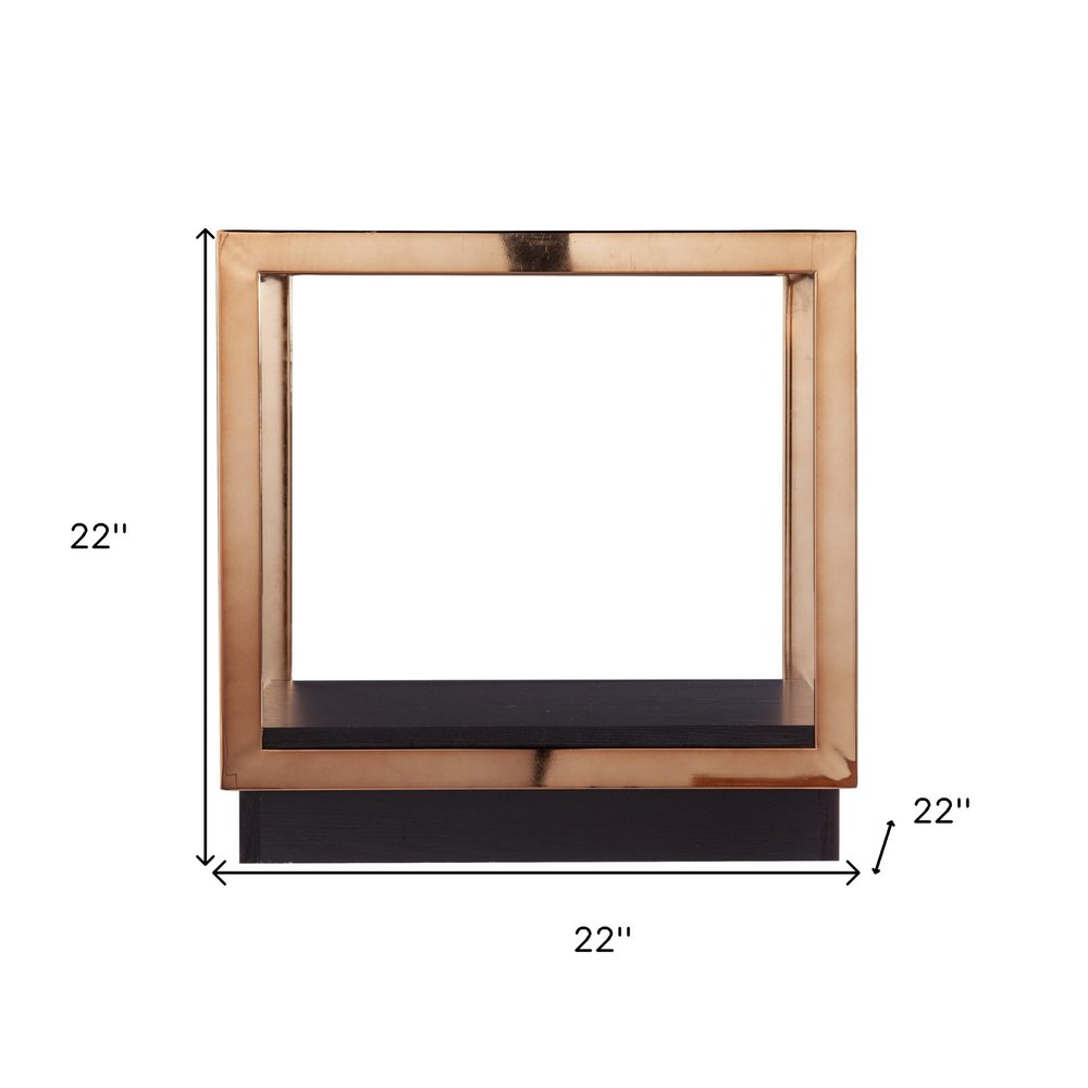 Champagne Glass and Iron Square Block End Table with Shelf - 22-inch