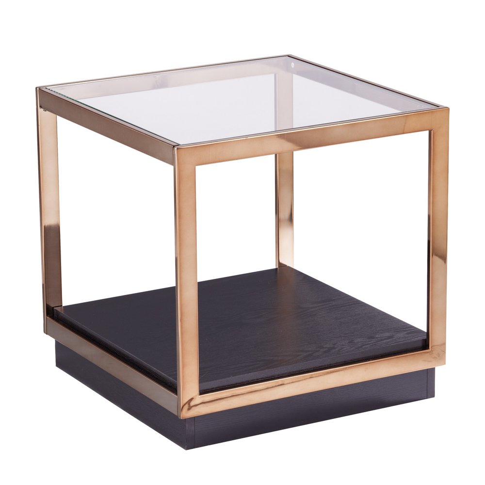 Champagne Glass and Iron Square Block End Table with Shelf - 22-inch