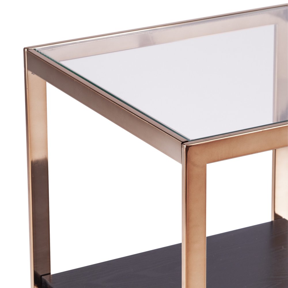 Champagne Glass and Iron Square Block End Table with Shelf - 22-inch