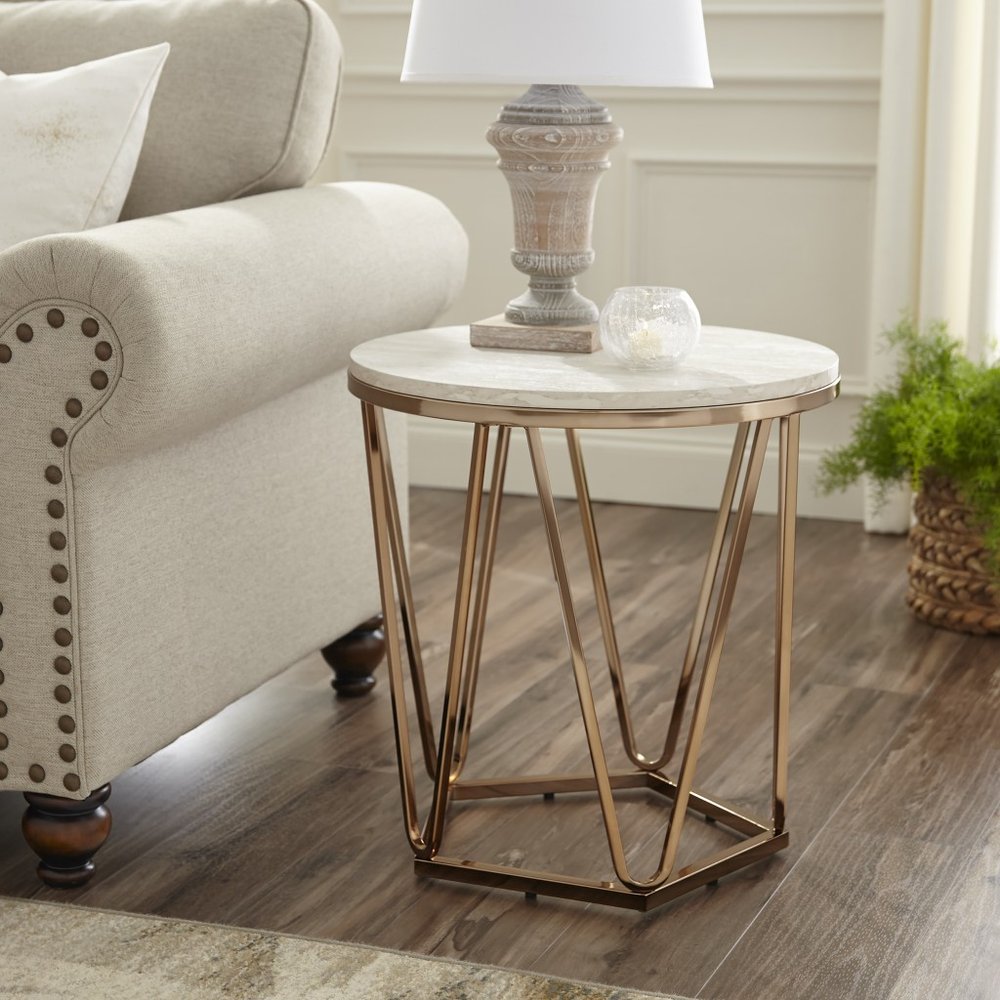 Champagne Manufactured Wood and Iron Round End Table - 23-inch