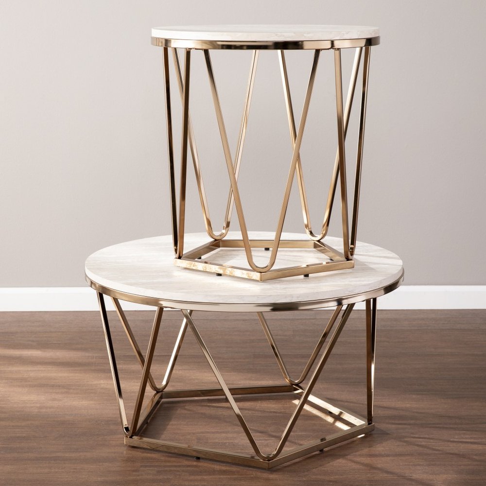 Champagne Manufactured Wood and Iron Round End Table - 23-inch