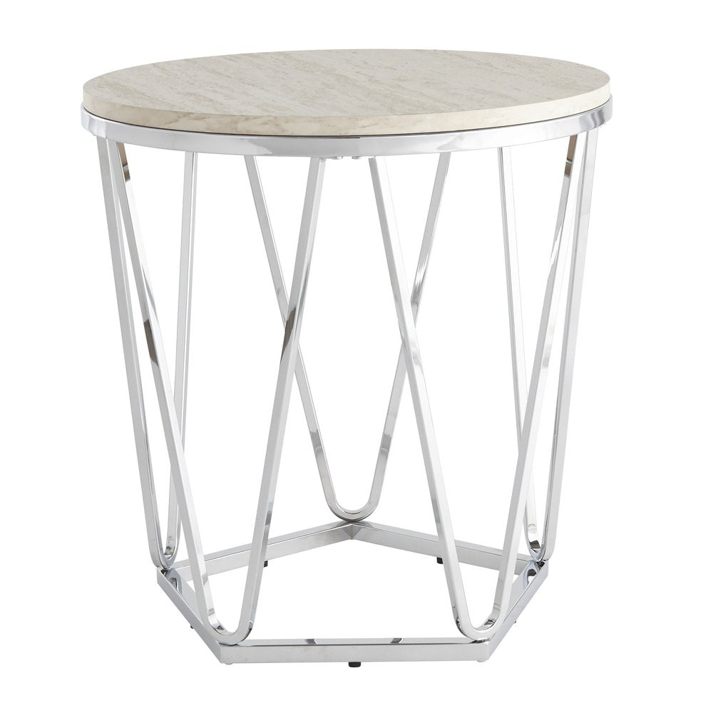 Silver Manufactured Wood and Iron Round End Table - 23-inch