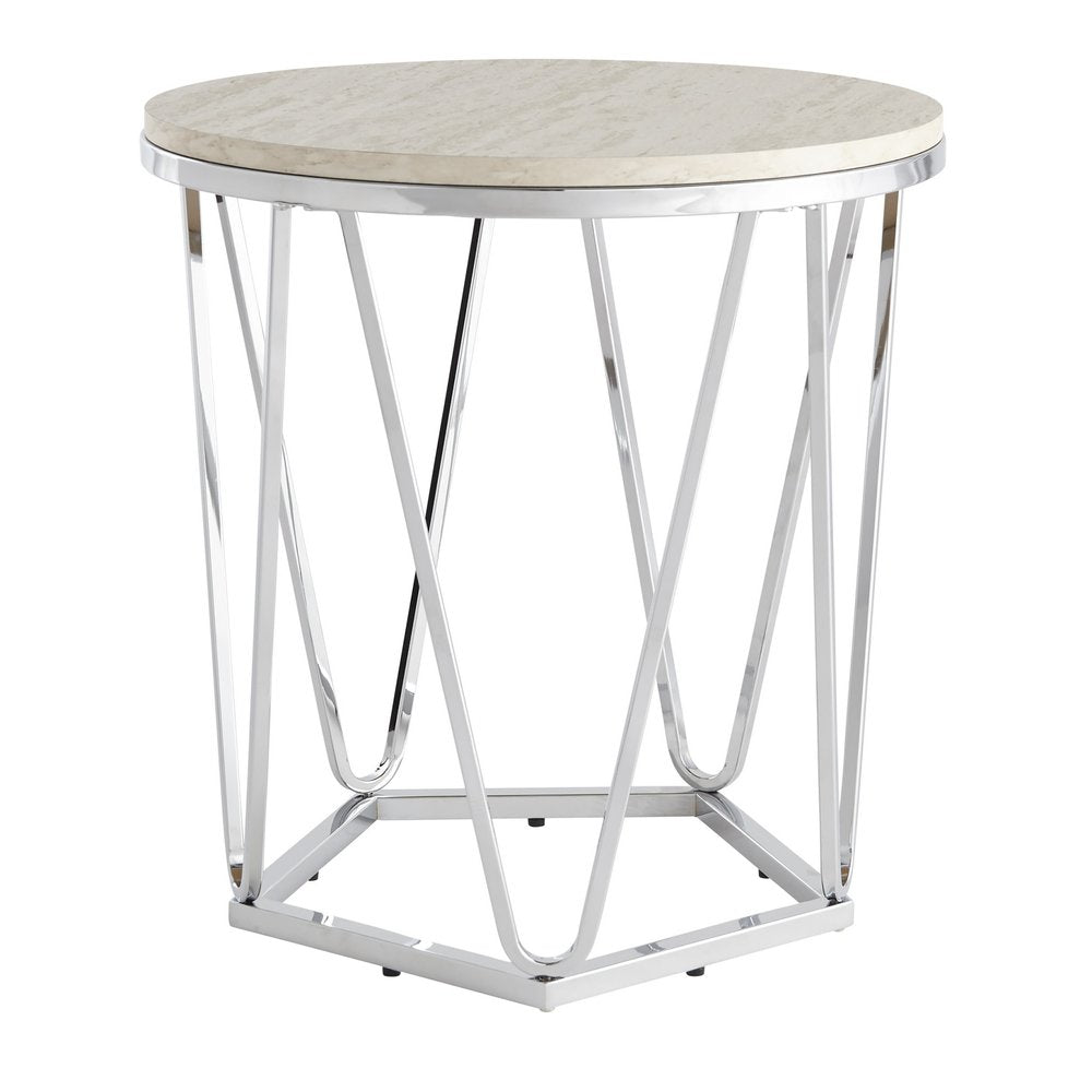 Silver Manufactured Wood and Iron Round End Table - 23-inch