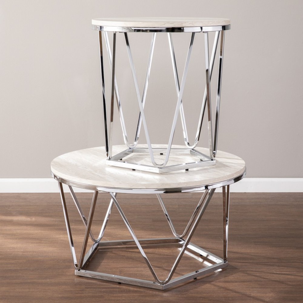 Silver Manufactured Wood and Iron Round End Table - 23-inch