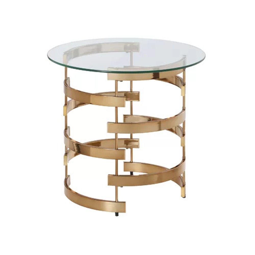 Champagne Glass and Iron Round End Table - 21-inch