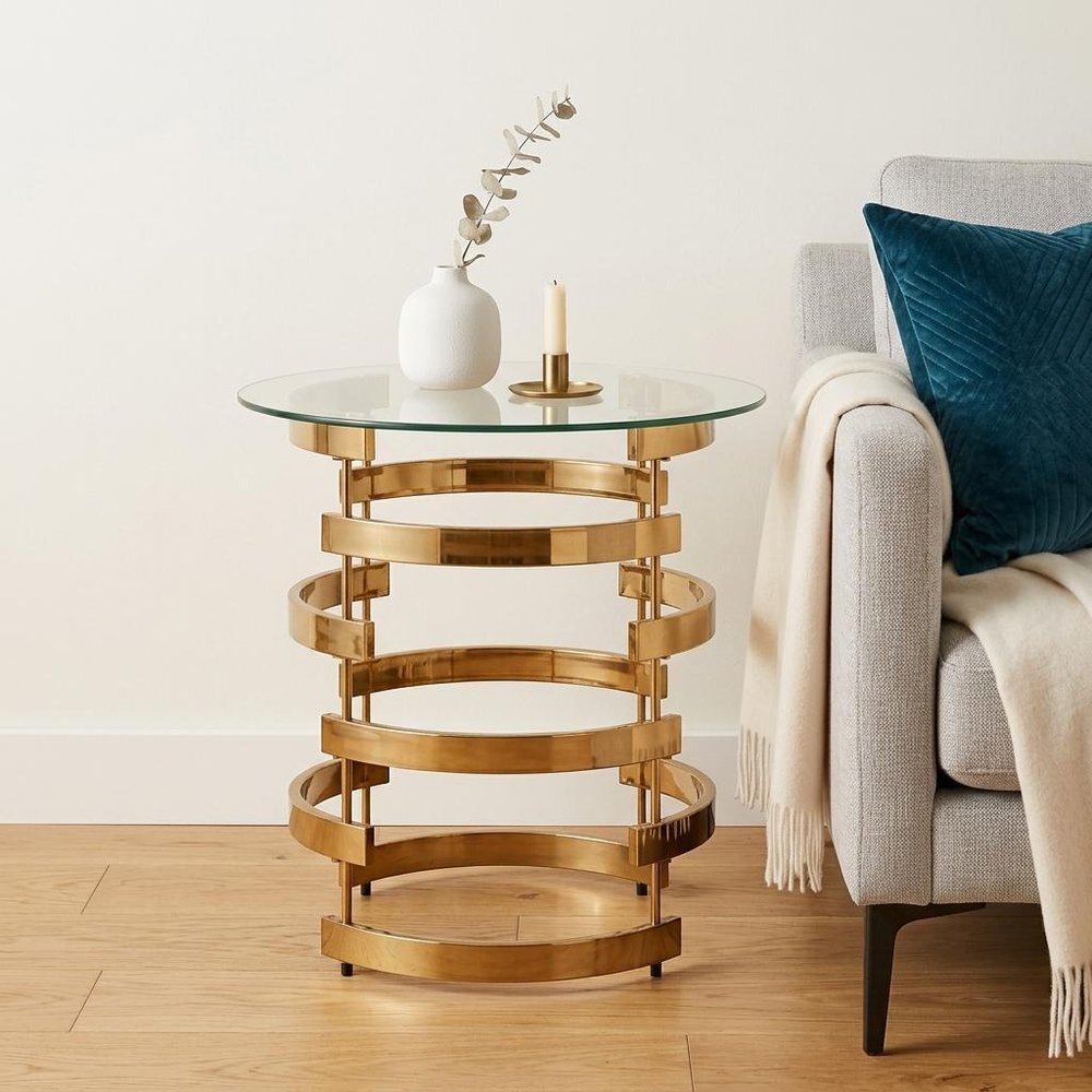 Champagne Glass and Iron Round End Table - 21-inch