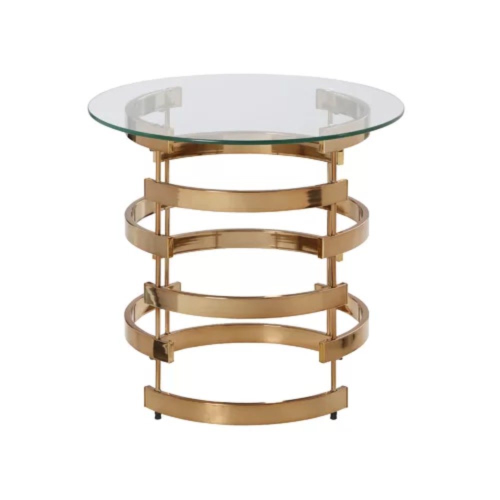 Champagne Glass and Iron Round End Table - 21-inch