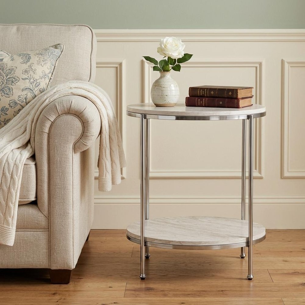 Chrome Manufactured Wood and Iron Rectangular End Table with Shelf