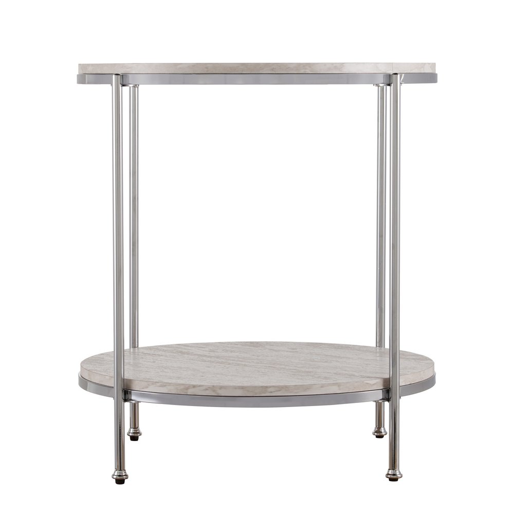Chrome Manufactured Wood and Iron Rectangular End Table with Shelf