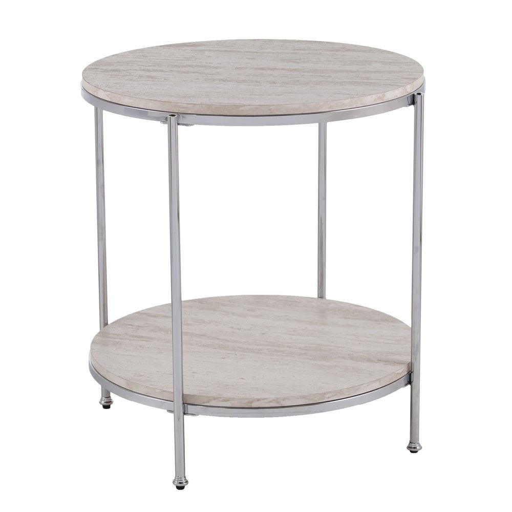Chrome Manufactured Wood and Iron Rectangular End Table with Shelf