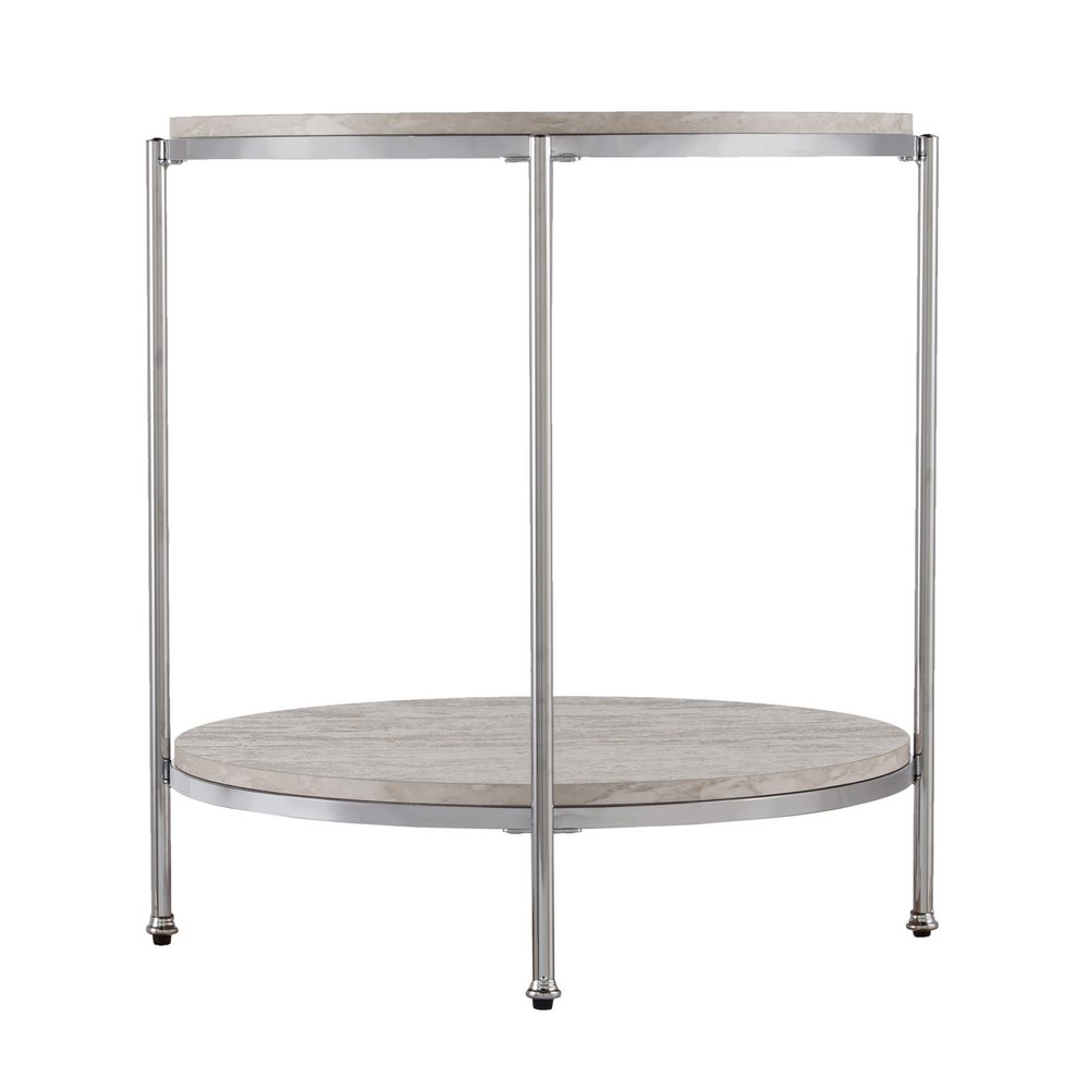 Chrome Manufactured Wood and Iron Rectangular End Table with Shelf