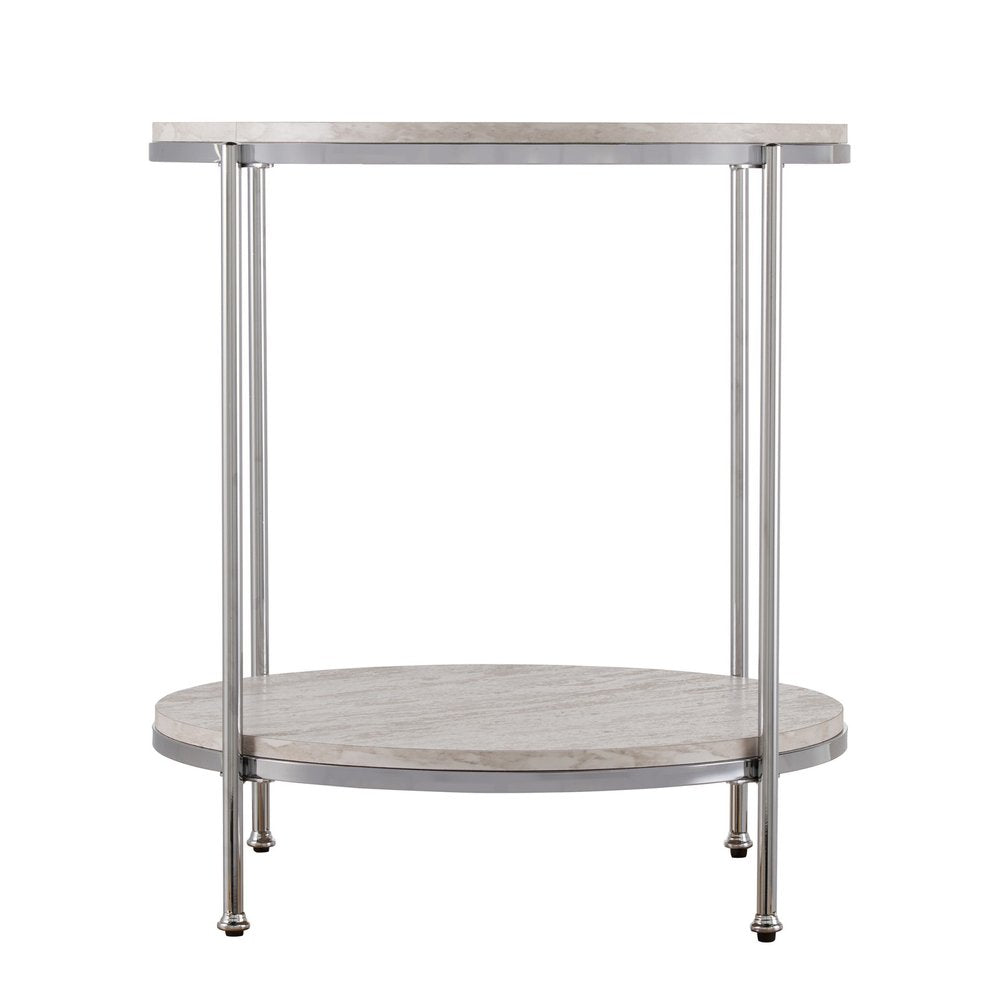 Chrome Manufactured Wood and Iron Rectangular End Table with Shelf