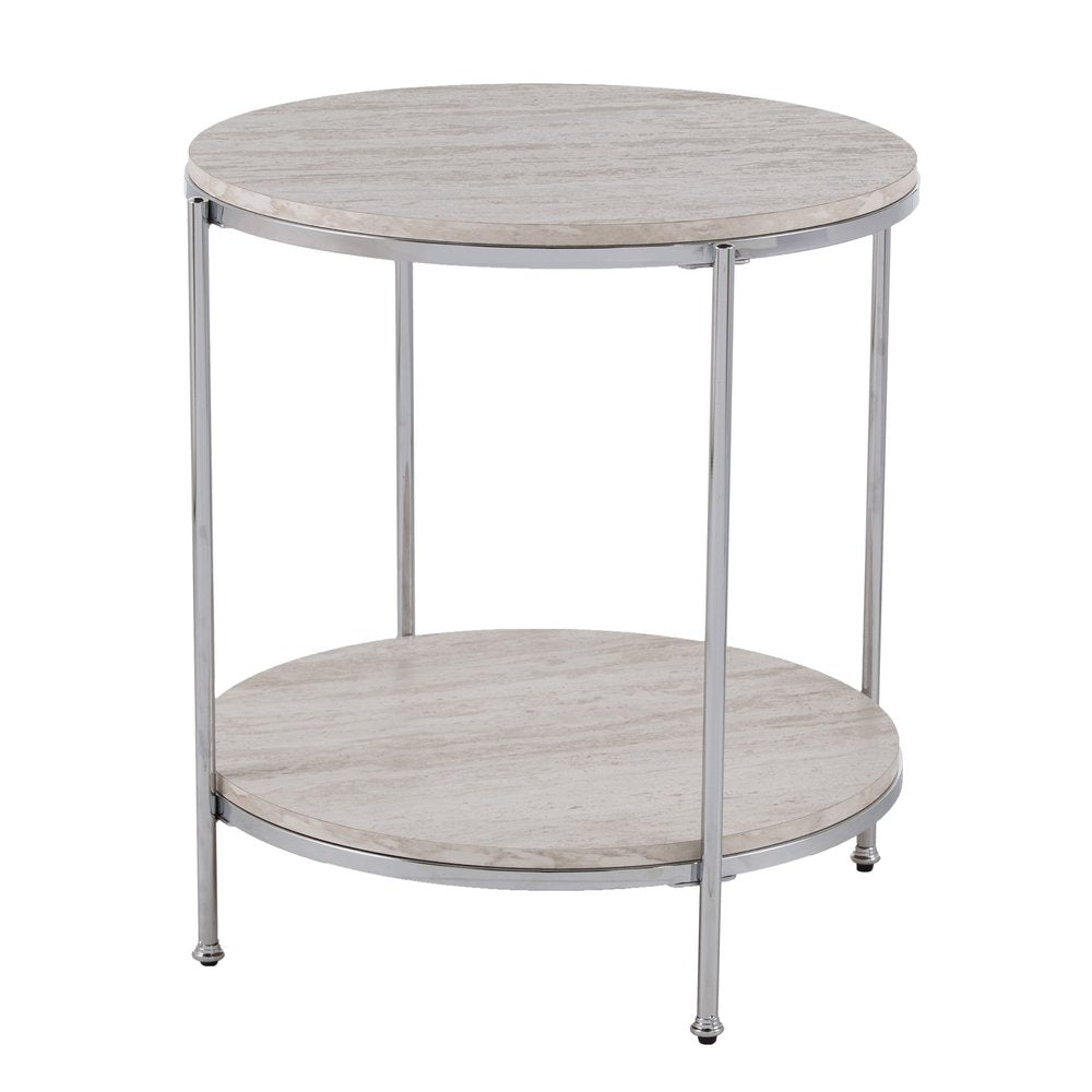 Chrome Manufactured Wood and Iron Rectangular End Table with Shelf