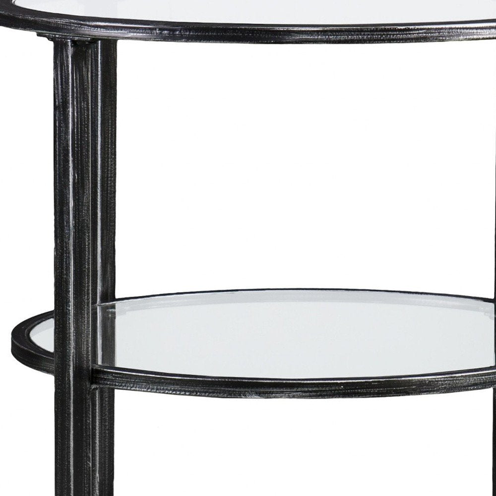 Black Glass and Iron Round End Table - 24-inch