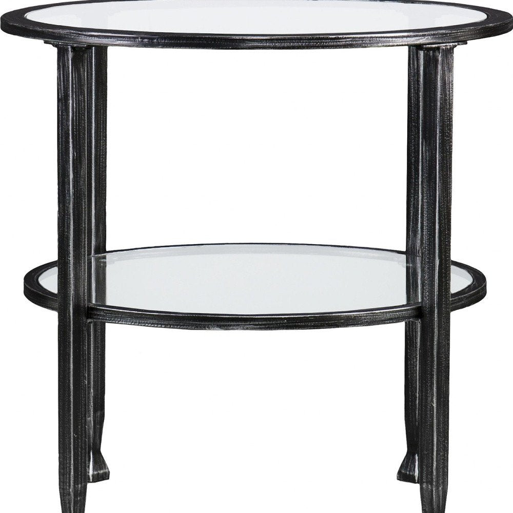 Black Glass and Iron Round End Table - 24-inch