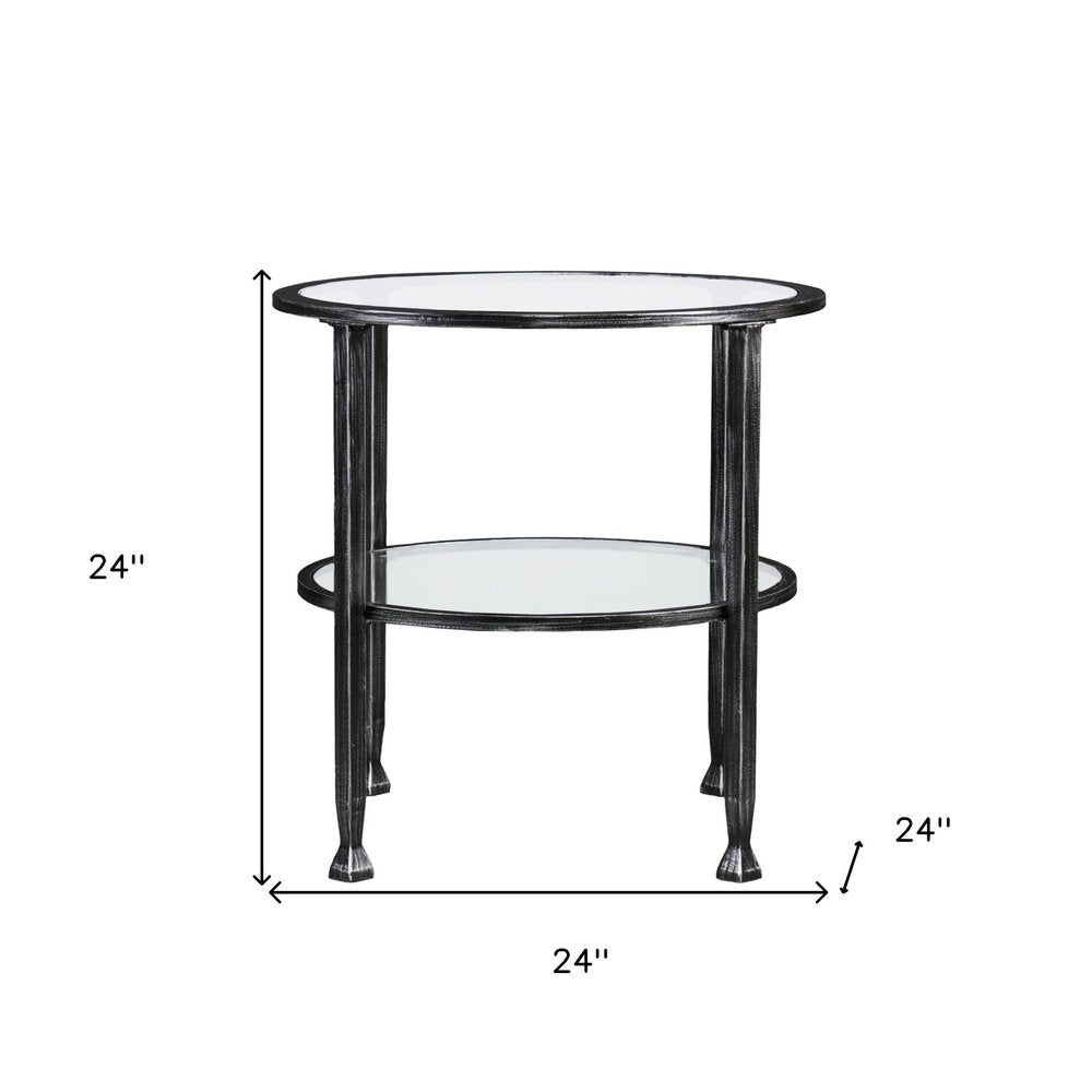 Black Glass and Iron Round End Table - 24-inch