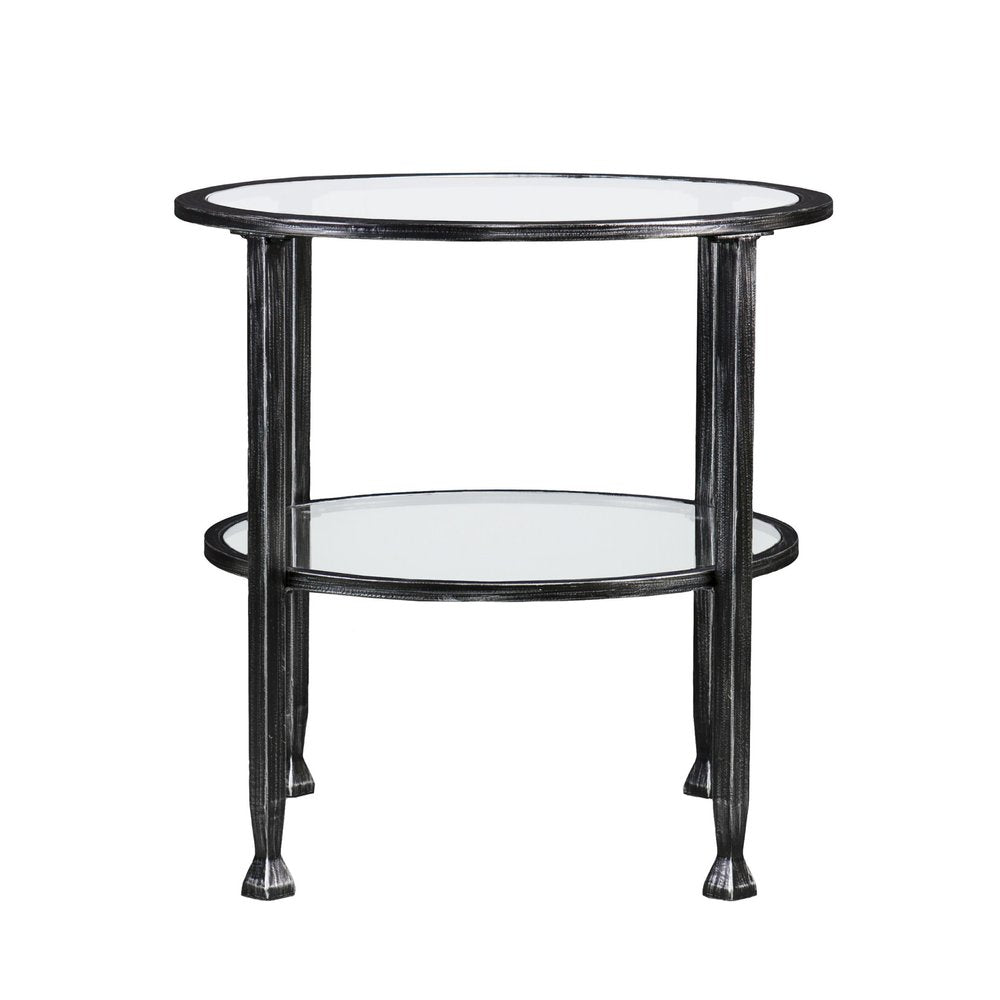 Black Glass and Iron Round End Table - 24-inch