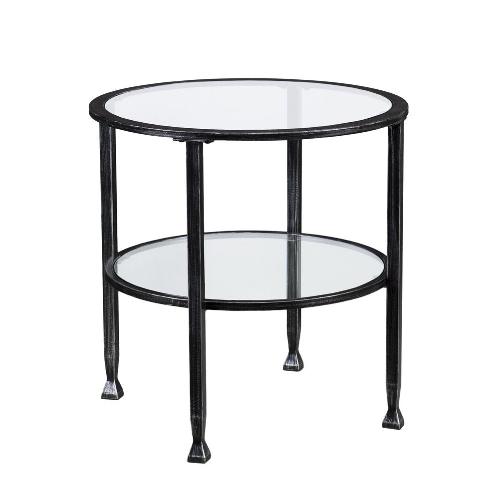 Black Glass and Iron Round End Table - 24-inch