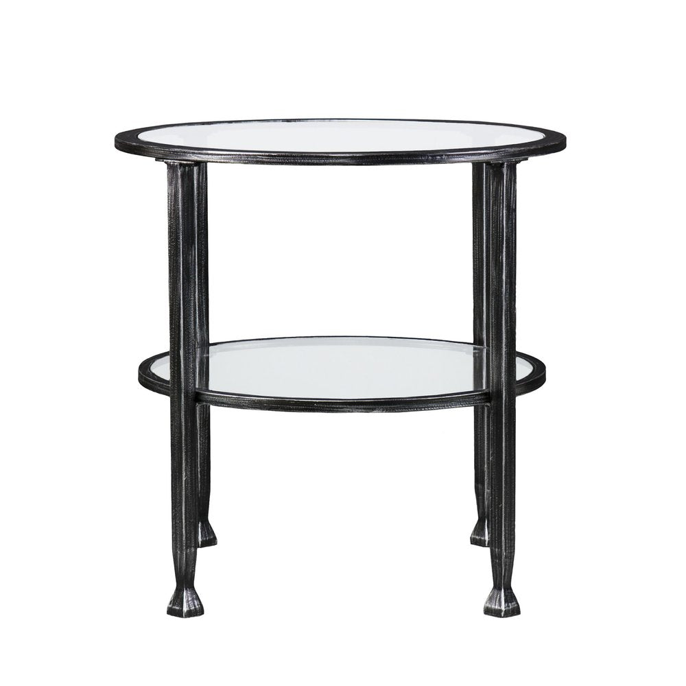 Black Glass and Iron Round End Table - 24-inch