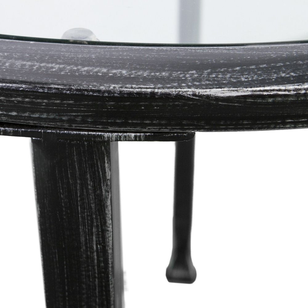 Black Glass and Iron Round End Table - 24-inch