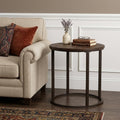 Natural Wood Solid Wood and Iron Round End Table - 24-inch