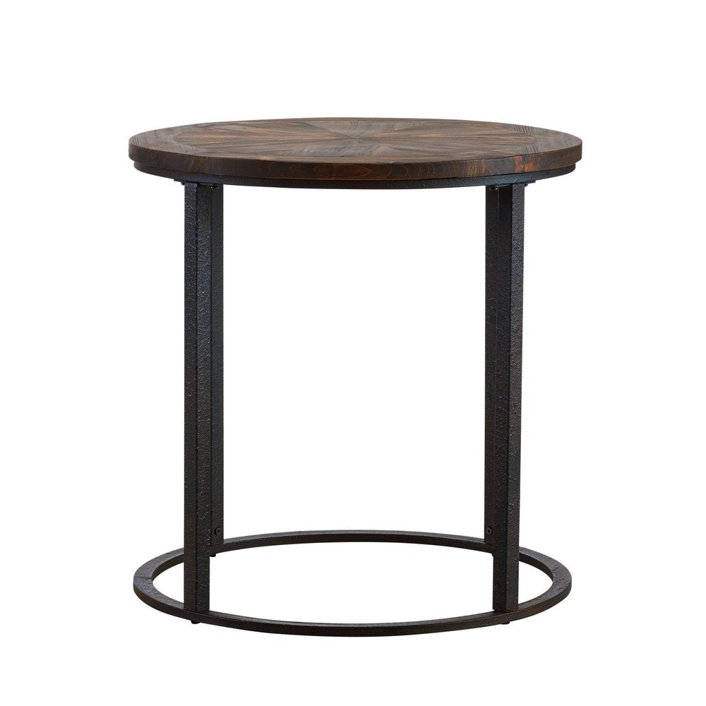 Natural Wood Solid Wood and Iron Round End Table - 24-inch
