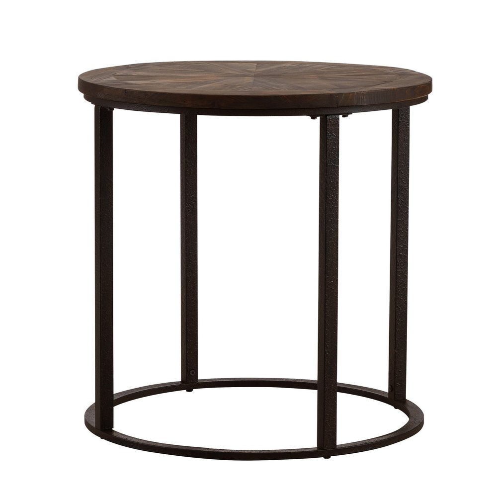 Natural Wood Solid Wood and Iron Round End Table - 24-inch