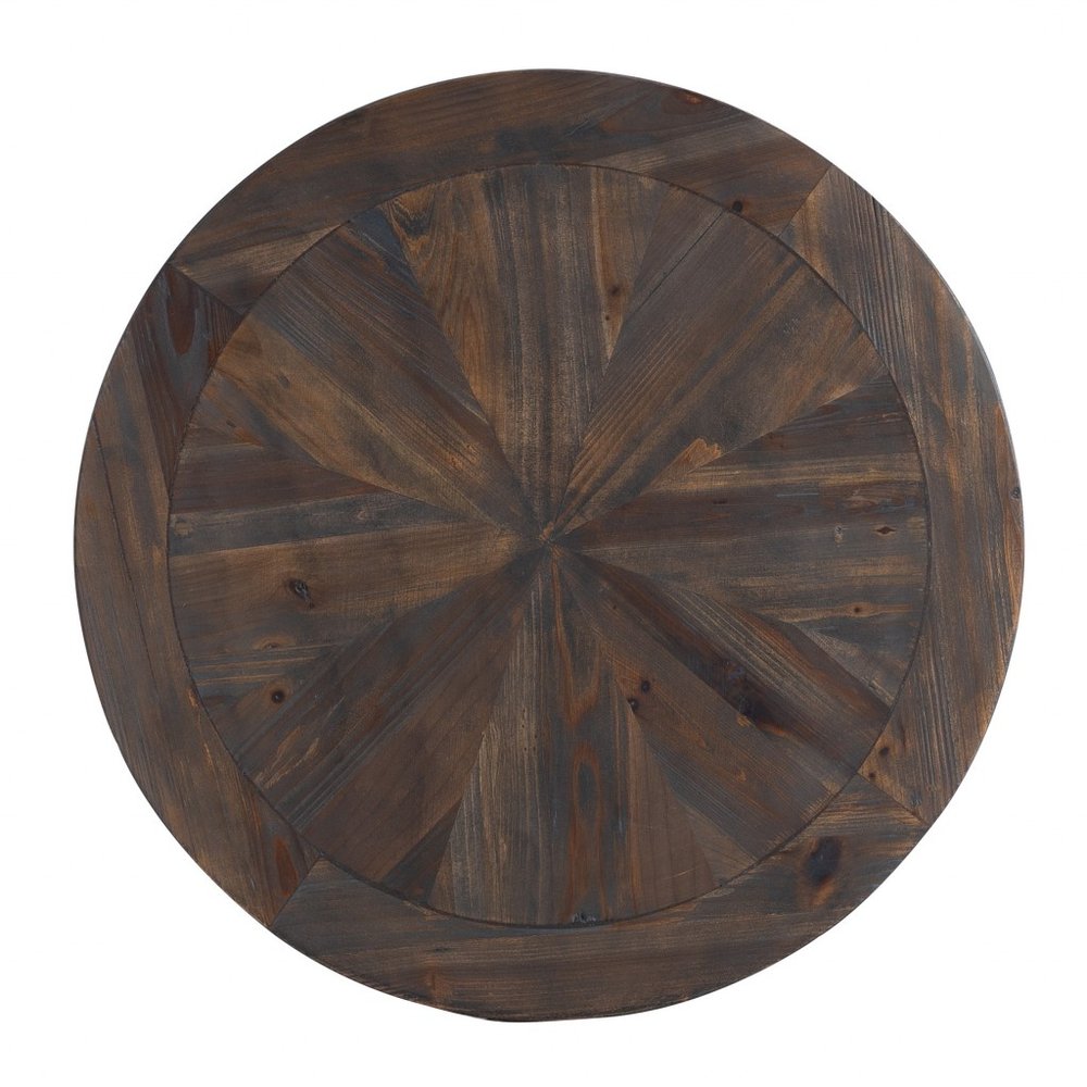 Natural Wood Solid Wood and Iron Round End Table - 24-inch