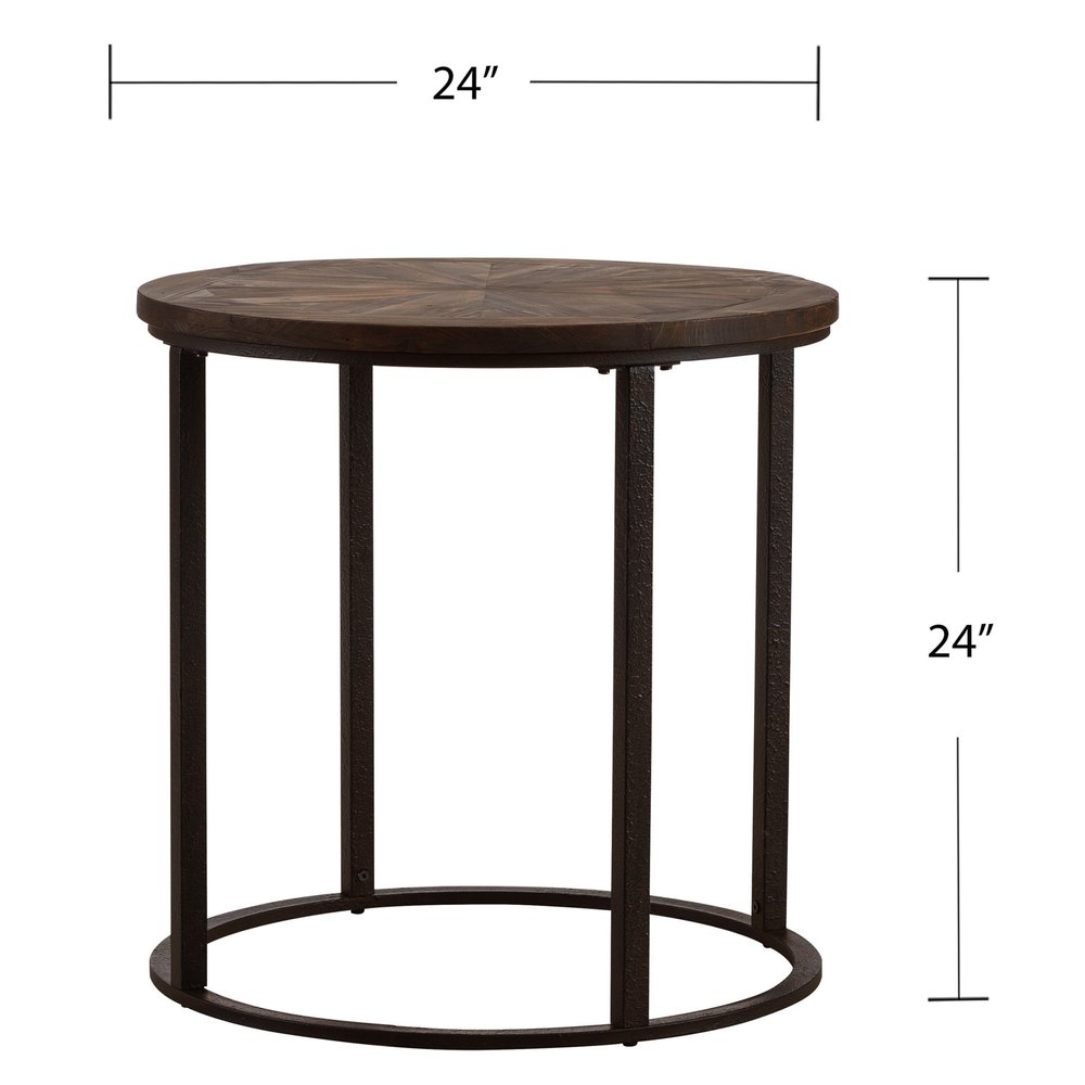 Natural Wood Solid Wood and Iron Round End Table - 24-inch